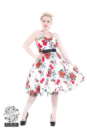 Neon Orange Floral Halter Dress